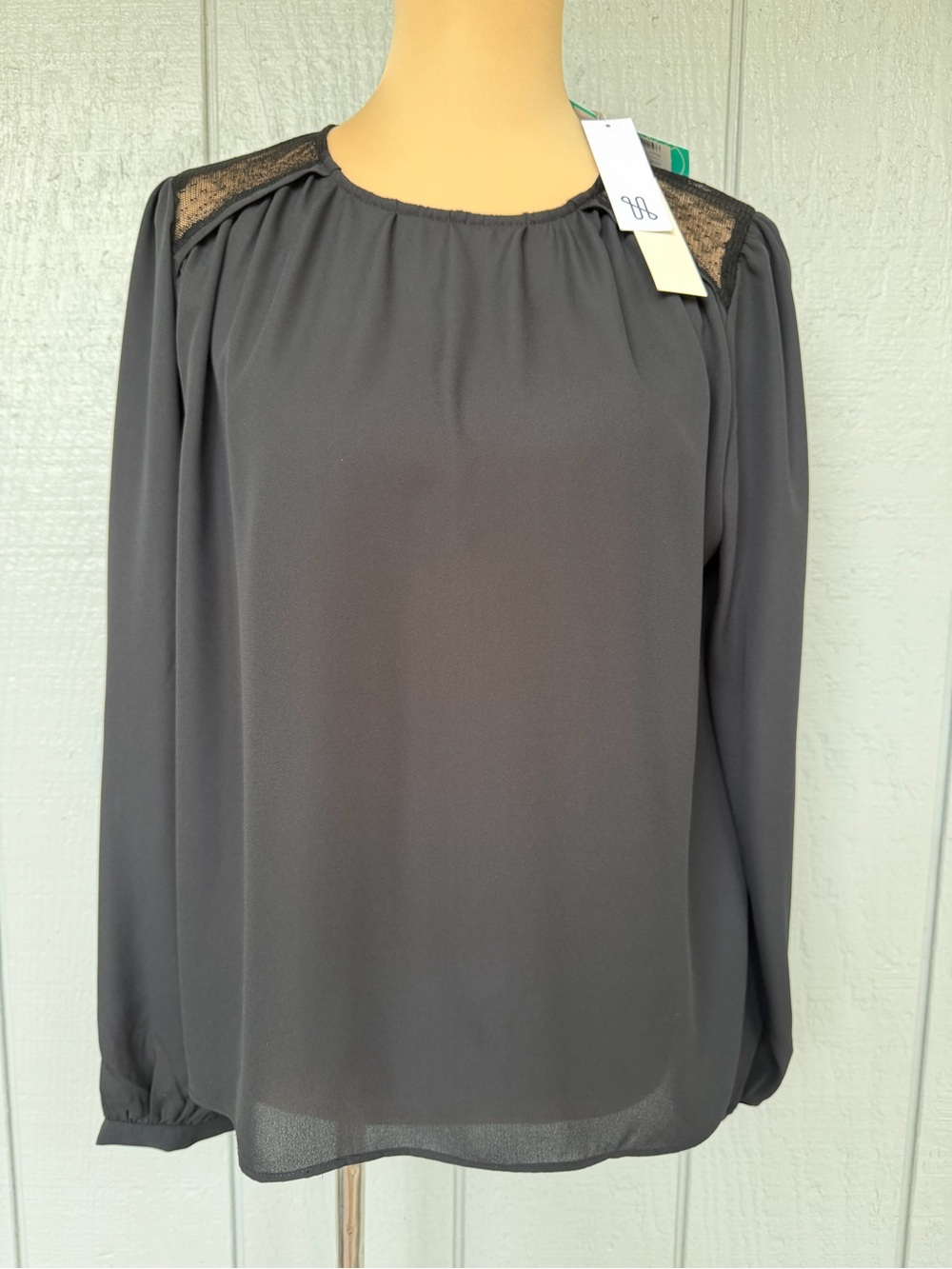 New stitch fix Nine Britton Black Long-Sleeve Blouse w/ Lace Shoulder Detail